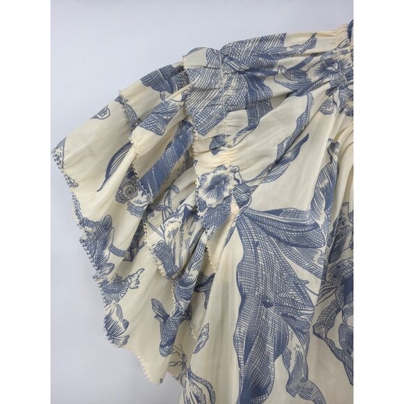 Philosophy Republic Clothing Size XS Floral Ruffle Sleeve Blouse Ivory Blue New - Picture 5 of 8